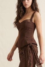 Chocolate Brown Lace Trim Corset Top