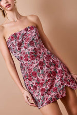 Pink Rose flower Strapless Mini Dress