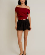 Crimson Off-Shoulder Knit Top - burgundy