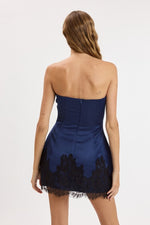 Navy Satin Lace Trim Mini Dress