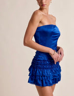 Royal Blue Satin Corset Mini Dress