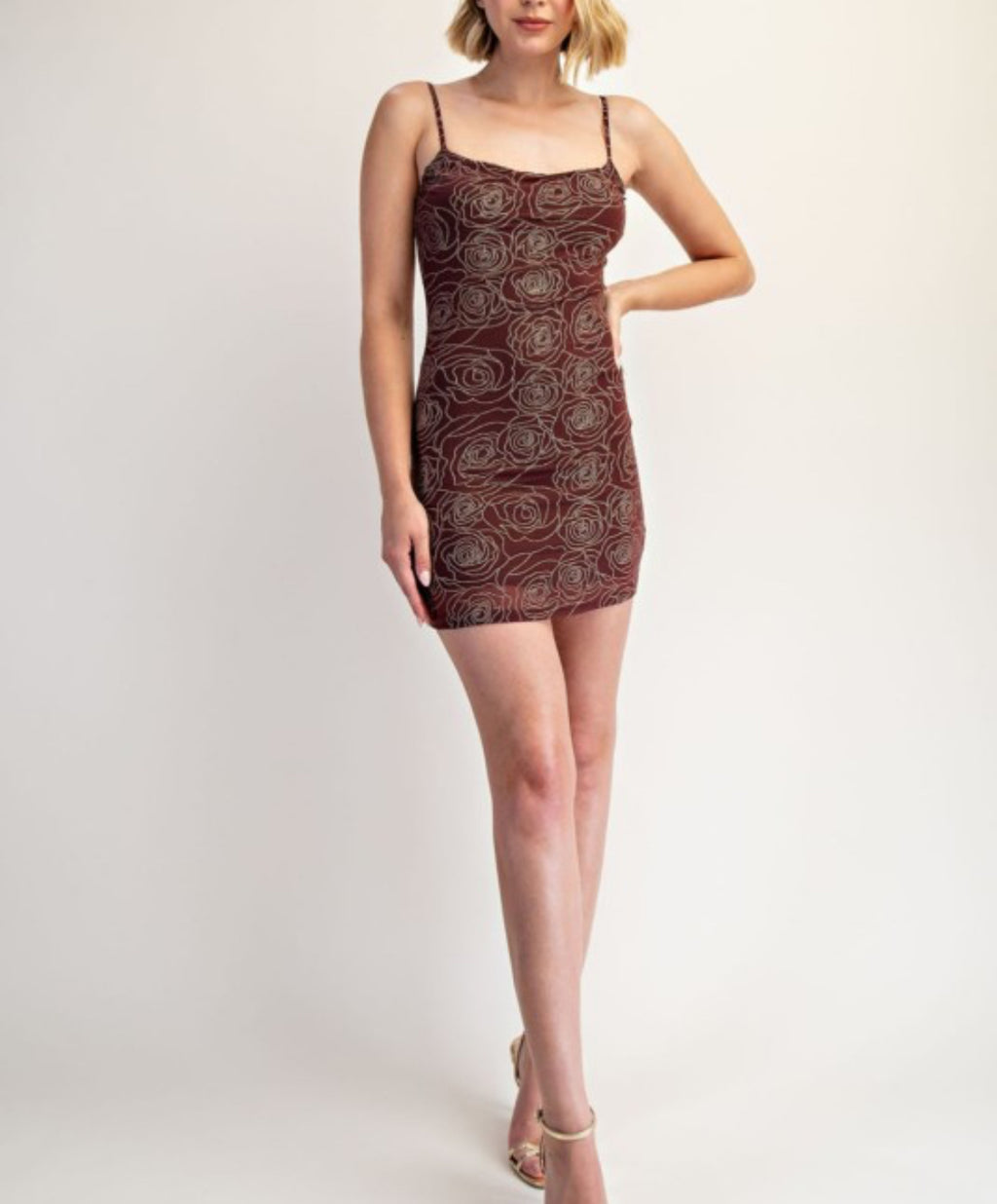 Doris rose studded mesh mini dress. black-brown