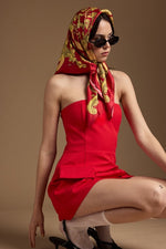 Strapless Pocket detail Mini Dress red-white