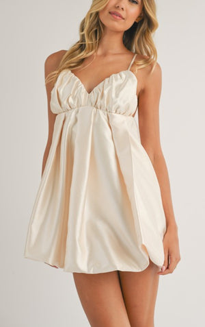 Milan Satin Bubble Mini Dress- vanilla