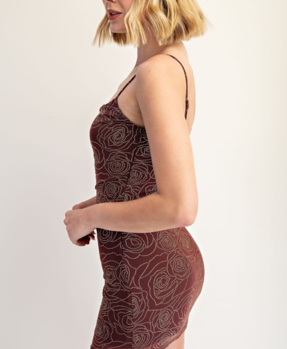 Doris rose studded mesh mini dress. black-brown