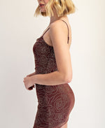 Doris rose studded mesh mini dress. black-brown