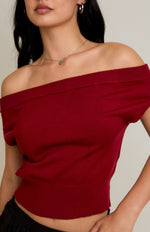 Crimson Off-Shoulder Knit Top - burgundy