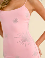 Bedazzled mini bodycon dress. Pink - white