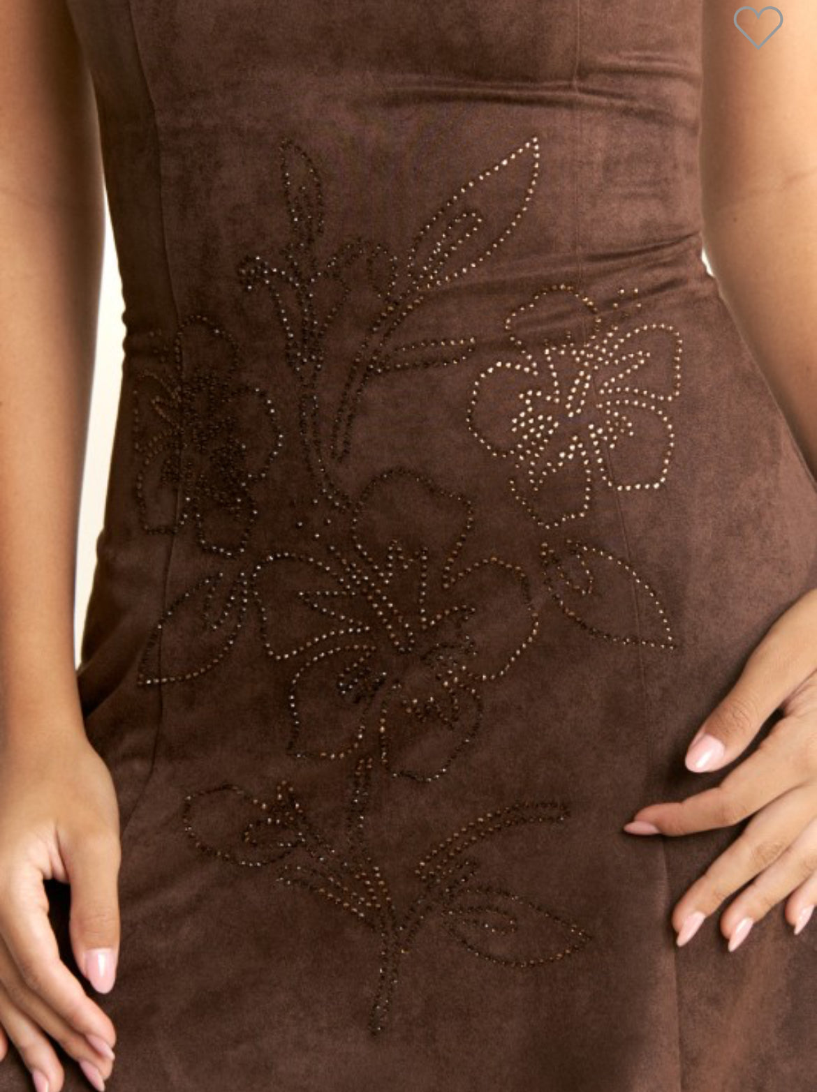 Shakira Suede Floral Stud Mini Dress🤎brown