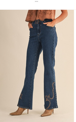Western Embroidered Flared Denim Jeans