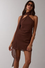 Chocolate Scarf Halter Mini Dress