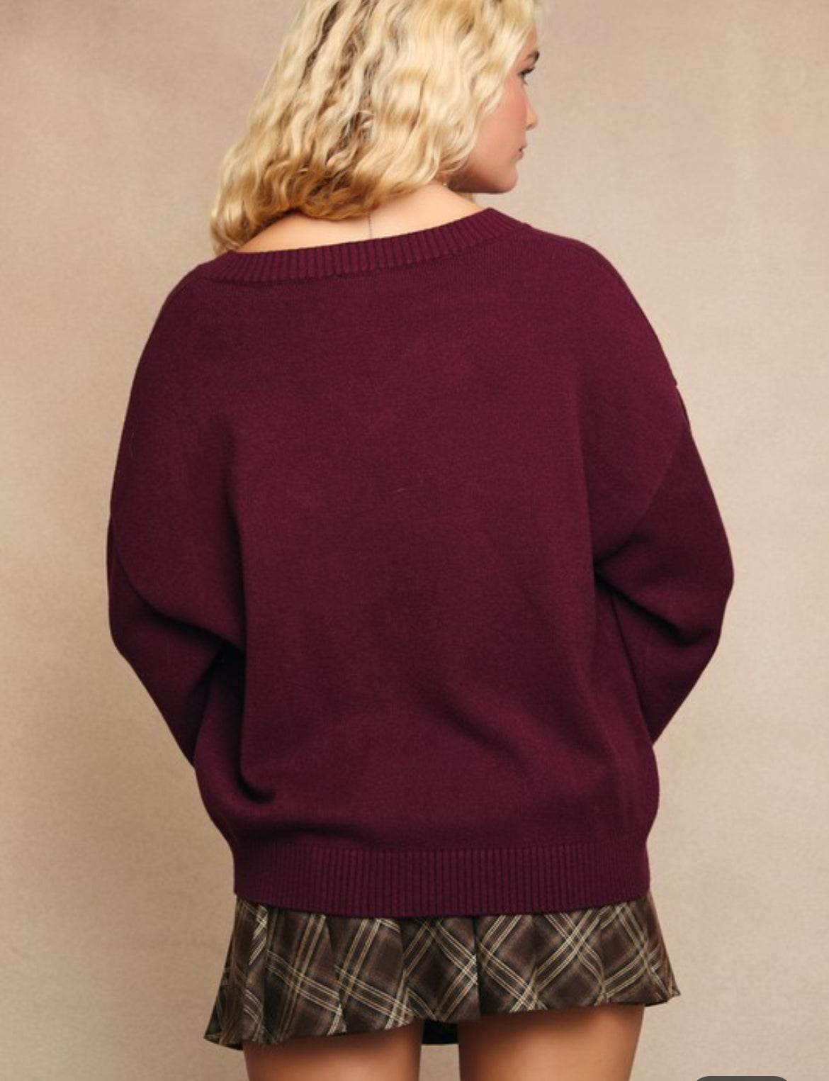 Beatrice Maroon V-Neck Sweater