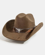 Western Suede Cowboy Hat with Longhorn Detail