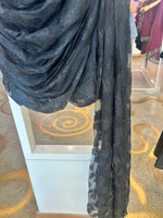 Black strapless ruched lace mini dress