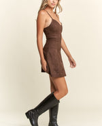 Shakira Suede Floral Stud Mini Dress🤎brown