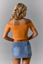 Orange Lace Trim Off-Shoulder Top
