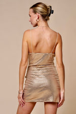 Gold Metallic Cowl Neck Mini Dress
