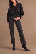 Oversized Self-Knot Front Button-Down Shirt pink- black