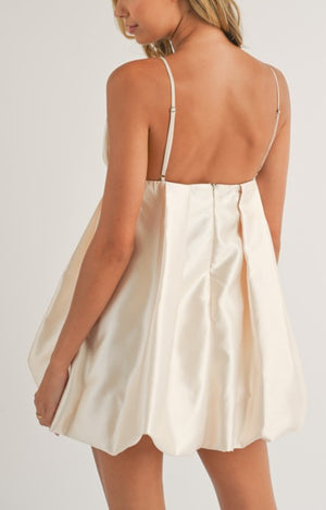 Milan Satin Bubble Mini Dress- vanilla