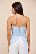 Sky Blue Pleated Peplum Corset Top