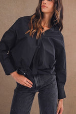 Oversized Self-Knot Front Button-Down Shirt pink- black