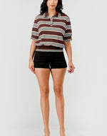 Besties striped polo-style top:brown