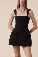 Pocket detail Mini Dress black-white