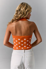 Orange Polka Dot Knit Halter Top