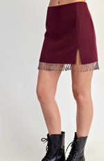 Burgundy Beaded Fringe Halter Two piece set-burgundy