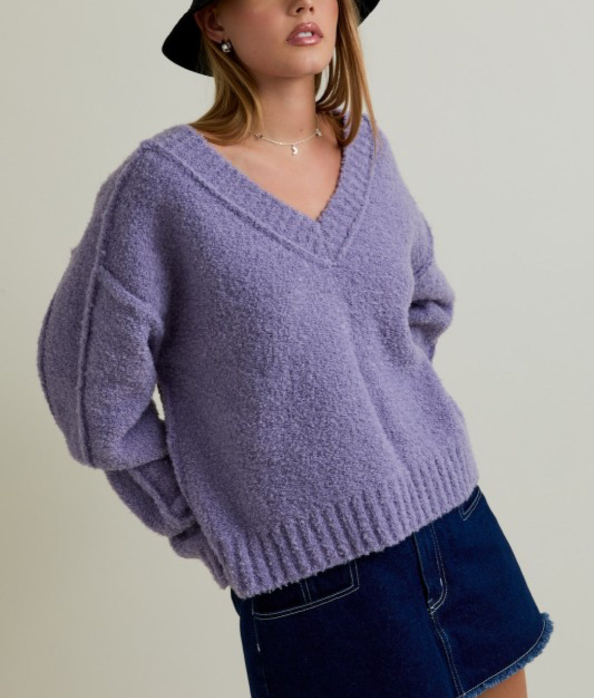 Madeline Fuzzy V-Neck Sweater
