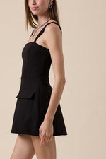 Pocket detail Mini Dress black-white