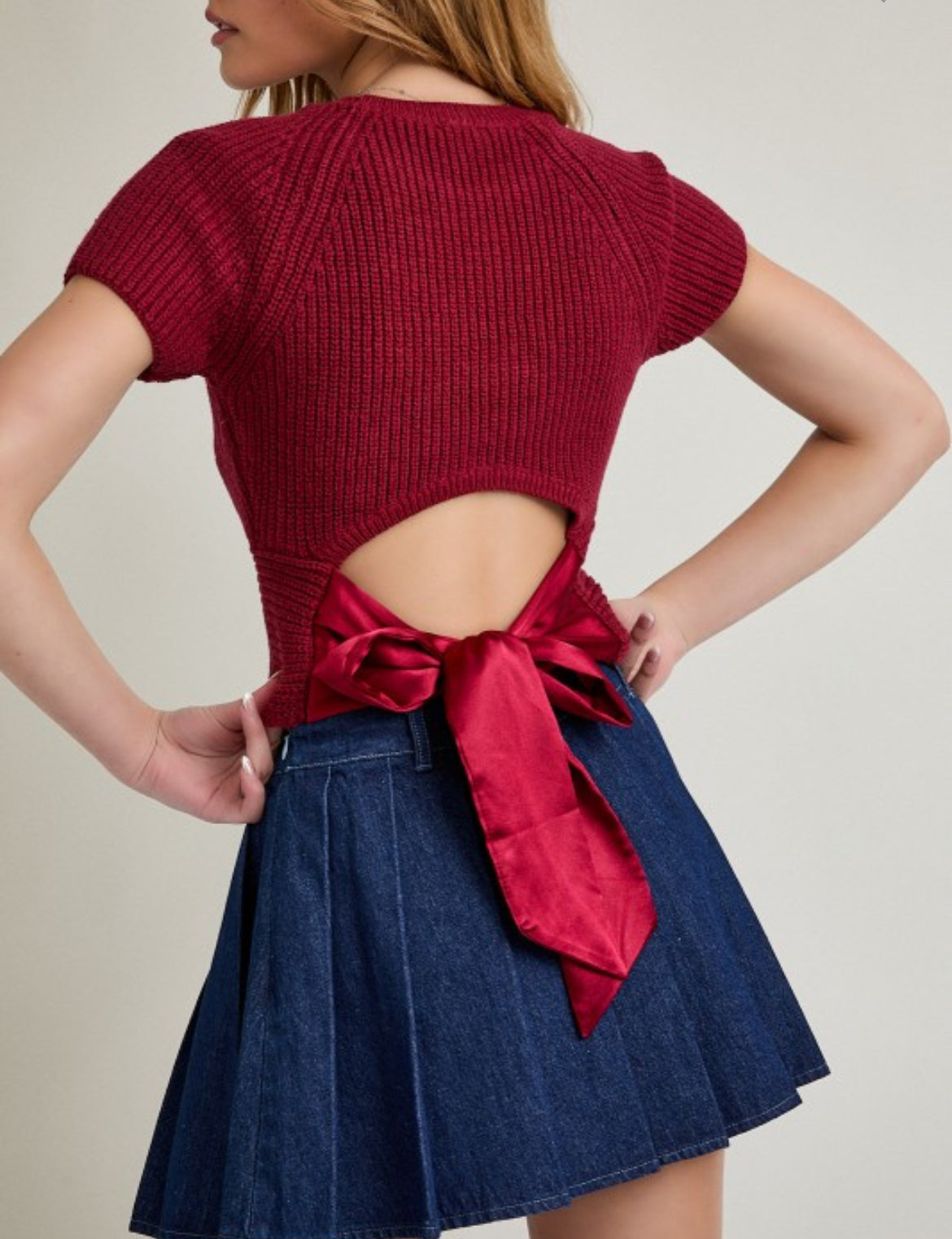 Sweet Knit Back Bow Top 🎀wine - brown