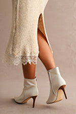 Light Taupe Lace Trim Knit Midi Skirt