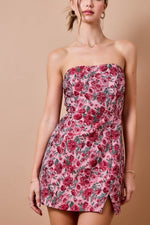 Pink Rose flower Strapless Mini Dress