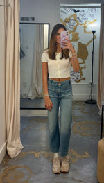 Cropped short sleeve knit Cardigan Top. ivory- yellow- pink