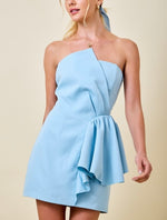 Sky Blue Draped Bow Mini Dress