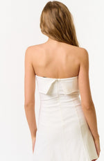 Sharon Strapless Bow Detail Mini Dress. White - blue