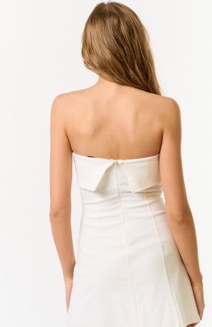Sharon Strapless Bow Detail Mini Dress. White - blue