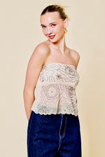 Cream beaded Strapless Top