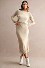 Light Taupe Lace Trim Knit Sweater