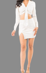 ✨ Faux Leather Tie-Front Crop & Mini Skirt Set ✨bone