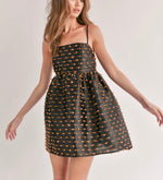 Sally Textured Black & Gold Lace-Up Mini Dress