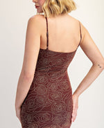 Doris rose studded mesh mini dress. black-brown