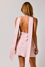 Pink Satin Scarf Halter Mini Dress