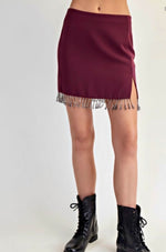 Burgundy Beaded Fringe Halter Two piece set-burgundy