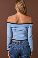 Blue Off-Shoulder Knit Top