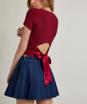 Sweet Knit Back Bow Top 🎀wine - brown