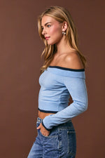 Blue Off-Shoulder Knit Top