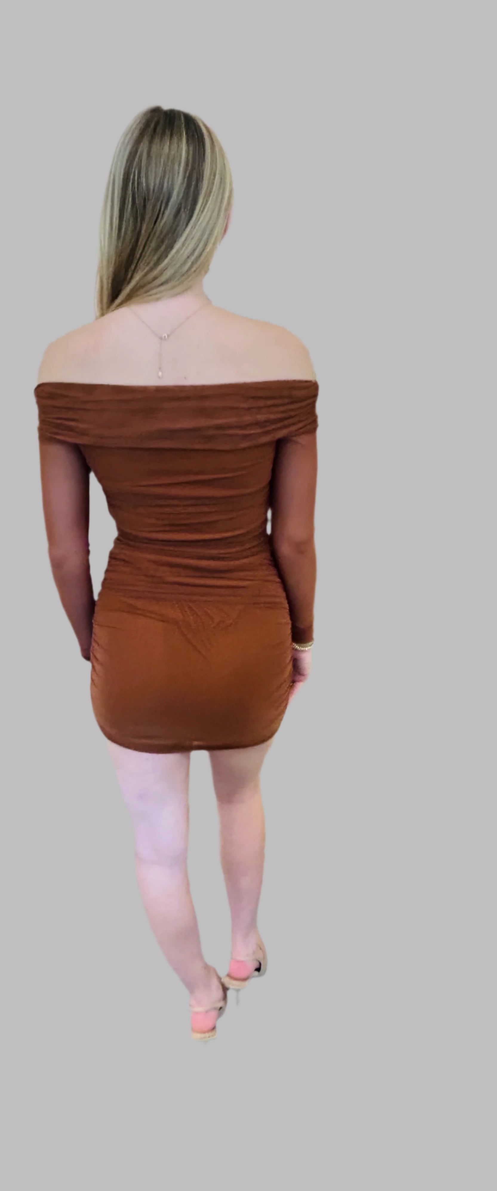Toffee off shoulder long sleeve Mesh mini bodycon dress Medium / Brown / Mesh Toffee off shoulder long sleeve Mesh mini bodycon dress Medium / Brown / Mesh
