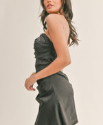 Satin Strapless Black Mini Dress